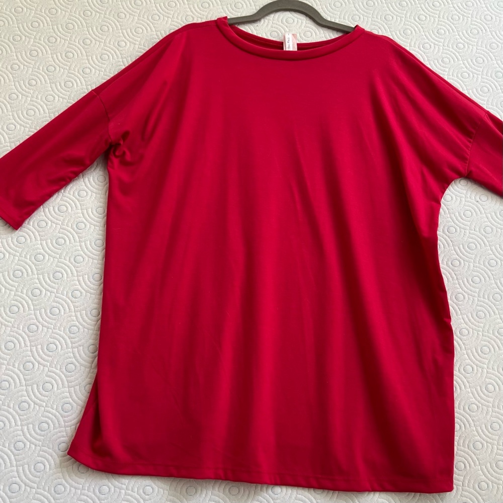 ACTING PRO Piko Style Red Quarter Sleeve Dolman Oversized Loose Fit Tunic Top - Picture 11 of 17